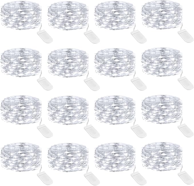 Onforu 16 Pack Fairy Lights Battery Operated String Lights, 6.5ft 20 Mini LED Lights, IP67 Waterproof White Fairy Lights, Twinkle Lights for Mason Jar Wedding Centerpiece Decor Christmas Bedroom