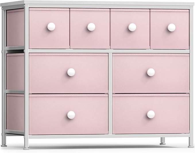 Sorbus Fabric Dresser for Kids Bedroom - Chest of 8 Drawers, Storage Tower, Clothing Organizer, for Closet, for Playroom, for Nursery, Steel Frame, Fabric Bins - Knob Handle (Pastel Pink)
