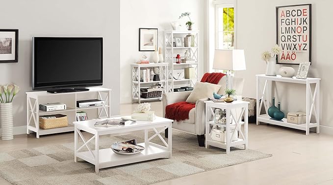 Convenience Concepts Oxford End Table 15.75" - Modern Living Room Table with Storage Shelves, Transitional Nightstand Side Table for Home Decor and Display, White