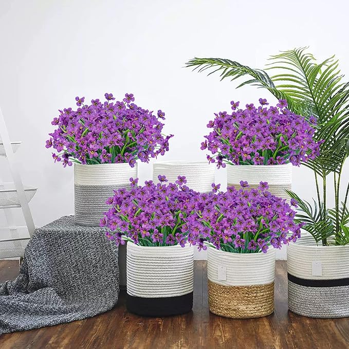 Lnoicy 12 Pcs Artificial Flowers for Outdoor,Plastic Flowers Decoration, UV Resistant Faux Flowers Shrubs, Artificial Plants for Indoor Outside Garden Home Wedding Farmhouse(Purple)