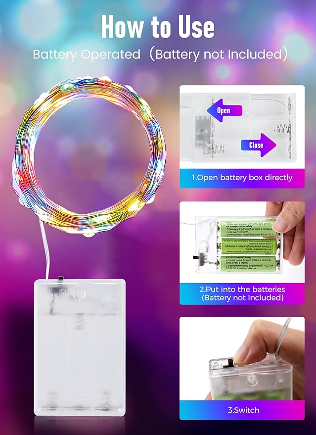 Minetom Fairy Lights Battery Operated, 33Feet 100 LEDs Mini Battery Powered String Lights, Waterproof Twinkle Lights Mason Jar Lights for Indoor Home Wedding Christmas Decoration, Multicolor