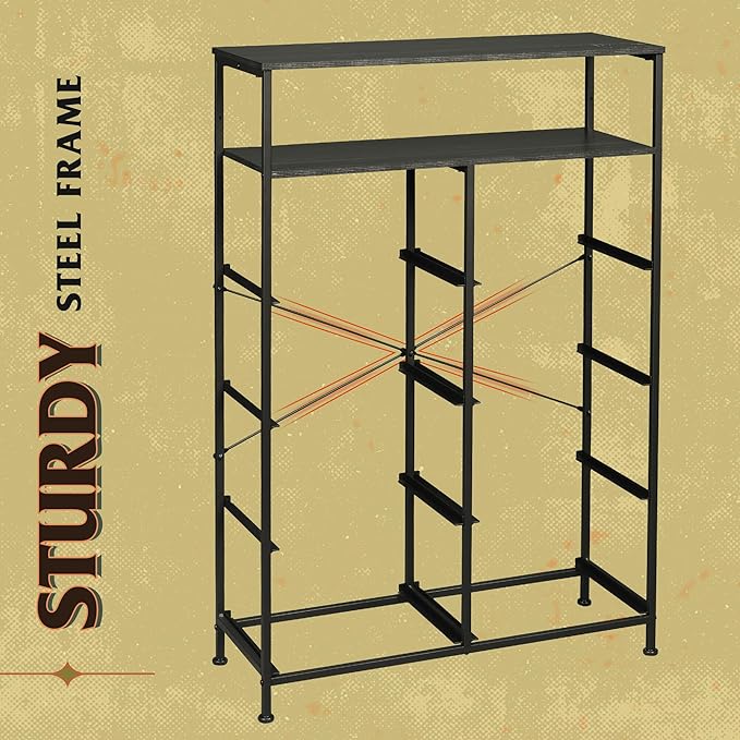 WLIVE Fabric Dresser for Bedroom with Open Shelves, Tall Dresser with 8 Drawers, Storage Tower with Fabric Bins, Chest of Drawers for Closet, Living Room, Hallway, Charcoal Black Wood Grain Print
