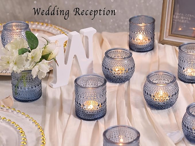 16 Pcs Assorted Blue Votive Candle Holders- Tea Light Candle Holder Glass for Wedding Bridal Shower Table Decor, Blue Candle Holders for Fall, Thanksgiving, Vintage Wedding Table Decor