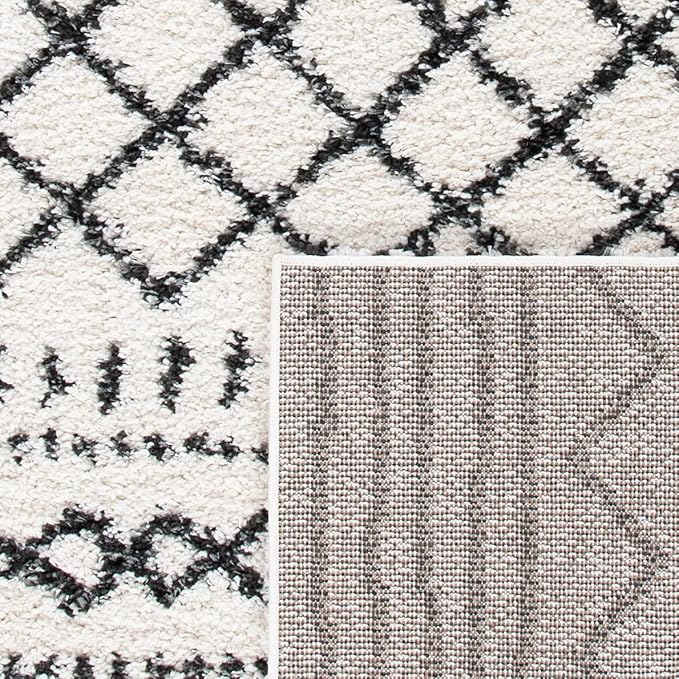 SAFAVIEH Arizona Shag Collection Area Rug - 6'7" x 9'2", Ivory & Black, Moroccan Design, Non-Shedding & Easy Care, 1.6-inch Thick Ideal for High Traffic Areas in Living Room, Bedroom (ASG741Z)
