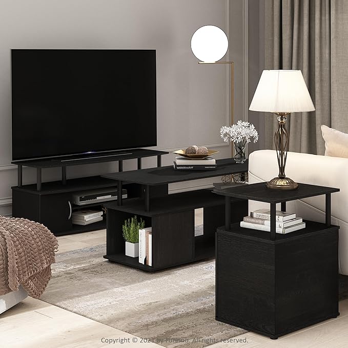 Furinno JAYA End Side Sofa Table/Nightstand with Door, 2-Pack, PVC Tubes, Black Wood