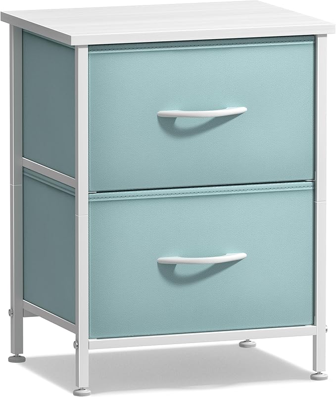 Sorbus Nightstand with 2 Drawers - Kids Bedside Furniture End Table Night Stand - Steel Frame, Wood Top & Easy Pull Fabric Bins - Dresser & Chest for Home, Bedroom Accessories, Office & College Dorm