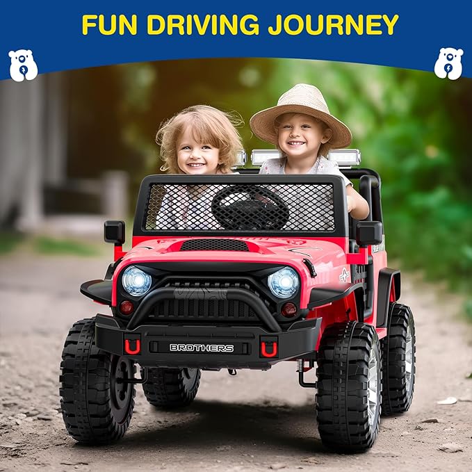 L8 2 Seater Ride On Car, 12V Kids Electric Car w/Remote Control, 4-Wheel Suspension, Bluetooth Speaker, Multi Music Modes, 3 Speeds, LED Lights, Xmas & Birthday Gift Ideas for Kids Ages 3+