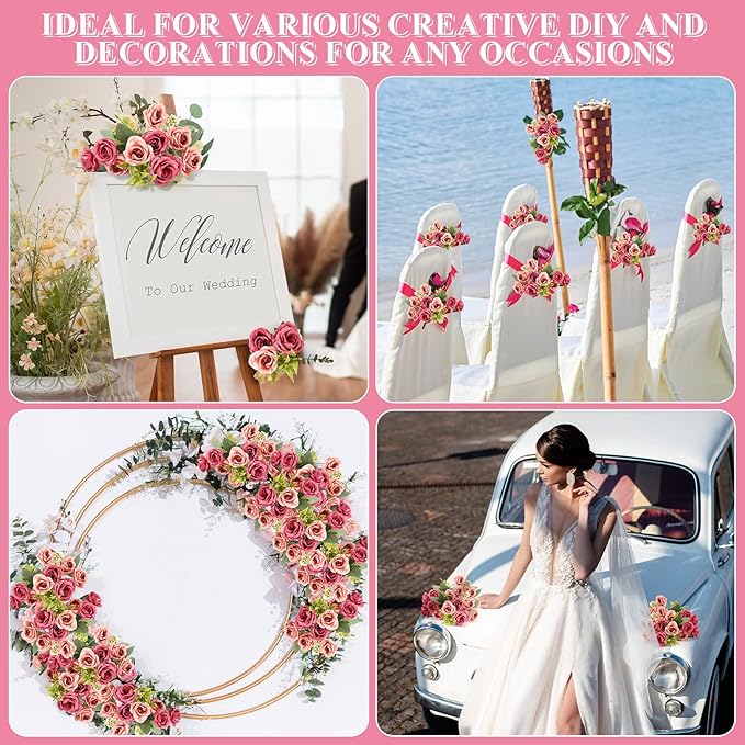 Zeyune 8 Pack 12 Inch Wedding Bouquets for Bride Bridesmaid Pastel Pink and Pale Pinkish-Grey Artificial Rose Bouquet Fake Silk Roses Flowers Bunches Bulk for Home Office Garden Parties Decoration