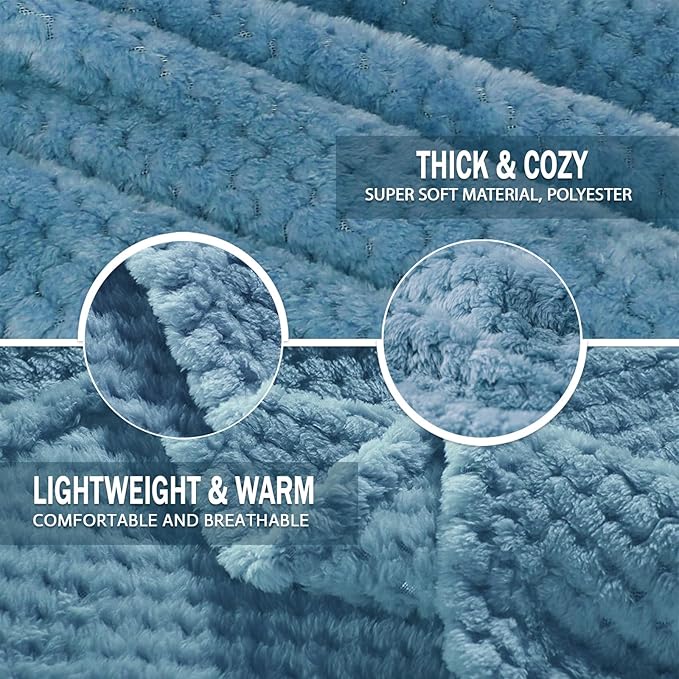 Exclusivo Mezcla Fleece Bed Blanket Twin Size, Super Soft and Warm Blankets for Couch, Sofa and Bed Waffle Textured, Cozy, Fuzzy and Lightweight (Slate Blue, 60x80 inches)