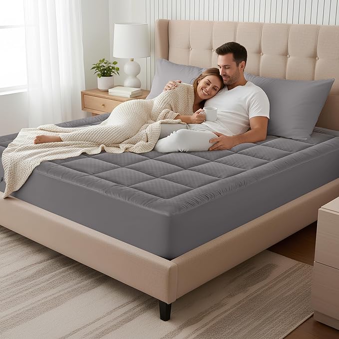 OLANLY Full Quilted Fitted Mattress Pad – Soft Down Alternative Pillow Top Mattress Topper, Cooling Comfort Breathable Mattress Cover, Machine Washable Deep Pocket Mattress Protector, Dark Grey