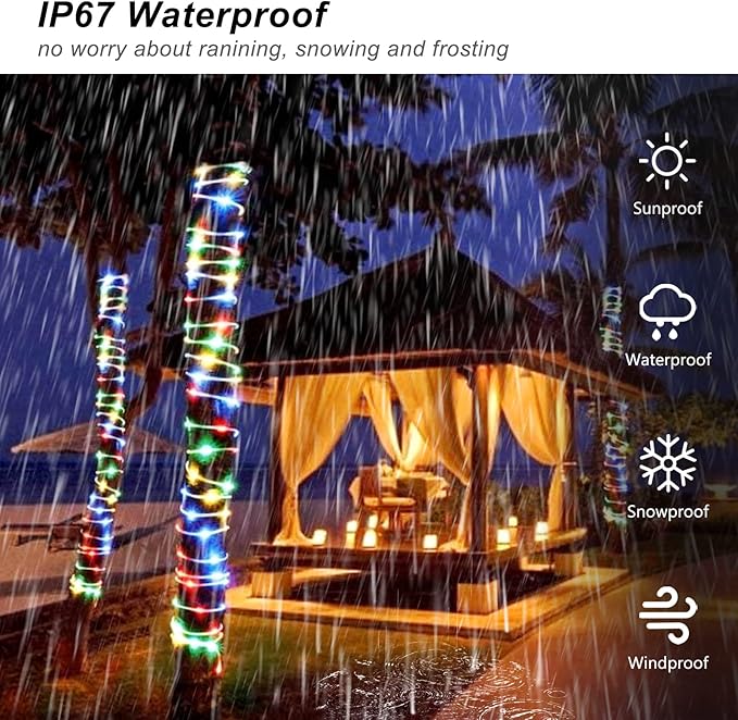 JMEXSUSS 100 LED Christmas Lights Battery Operated Rope Lights Outdoor Waterproof, 33 ft 8 Modes Battery Powered String Lights with Remote for Car Tree Christmas Decor (Multicolor)