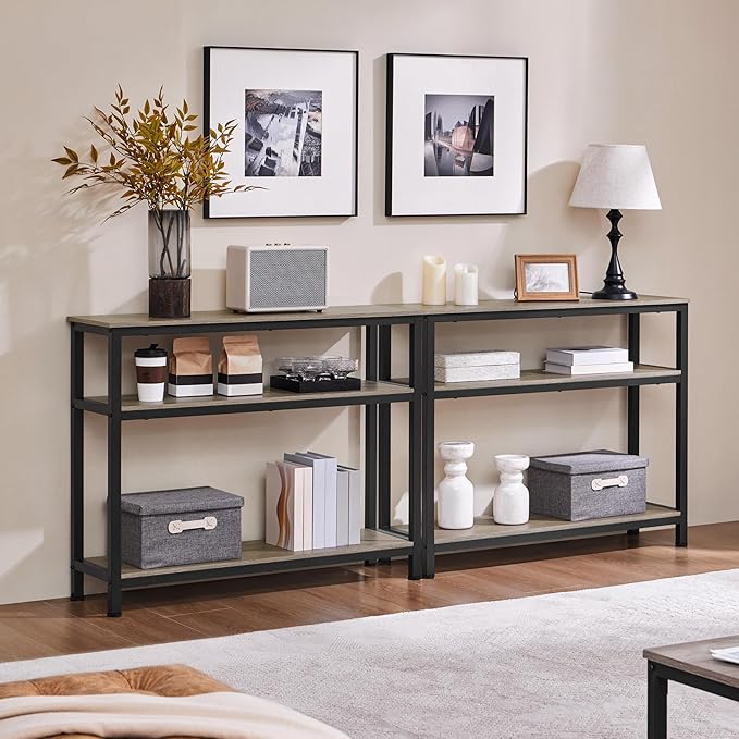 Yaheetech Entryway Table with Storage Shelves, 40 Inch Console Table with Metal Frame, Wood Behind Couch Sofa Tables for Entryway, Living Room, Gray