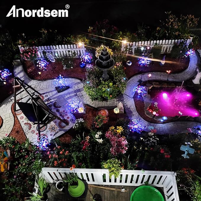Anordsem Solar Lights Outdoor Waterproof: Garden Light Solar Powered for Yard Outside - Fireworks Lamp Colorful Lighting Path Decor 6 Pack - LED Sparkler DIY Decorating Gifts for Women Mom Wife