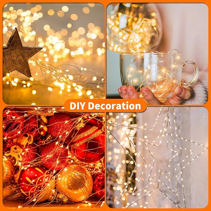 TingMiao 6 Pack Fairy Lights Battery Operated 7.2 ft 20 LED Mini String Lights Waterproof Silvery Copper Wire Firefly Starry Lights for Wedding Bedroom Party Christmas Decor(Warm White)