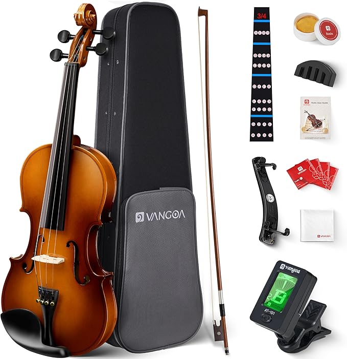 Vangoa Violin 3/4 Size for Kids Full Set, Beginners Fiddle Three Quarter Bundle Acoustic Violins Starter Kit Package Side Solidwood, Hard Case for School Students, Childrens, Adults Ages 9-12