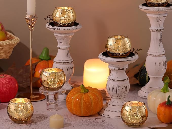 LAMORGIFT 24 Pcs Gold Votive Candle Holders -Gold Mercury Glass Candle Holders, Diwali Decorations for Home, Wedding Centerpieces for Tables, Christmas Tea Light Holders