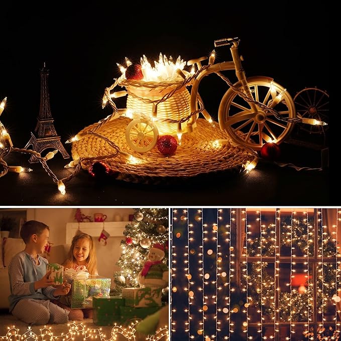 LIDORE Super Bright Clear Mini Christmas Tree String Lights, Gift for Decoration, 21.45FT 100 Count Bulbs with Brown Cord, UL Listed Indoor Outdoor Lighting for Holiday (Brown Cable, 2-Pack)