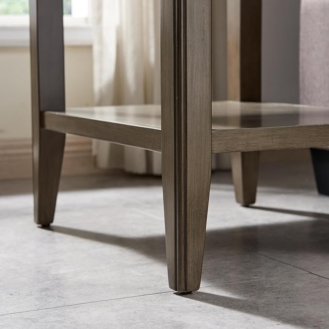 Laurent 20 in. Solid Wood End Table with Shelf and Drawer, Smoke Gray – Leick Home, 10507-GR