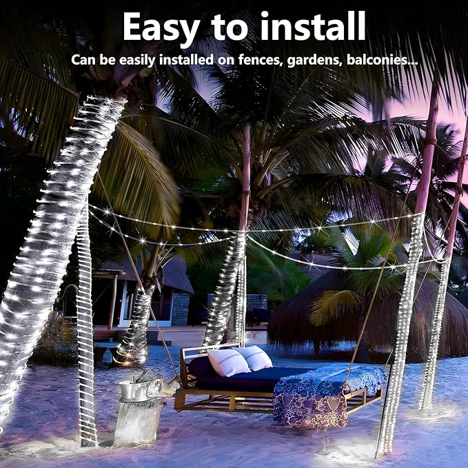 KNONEW 328FT 1000LED Rope Lights for Outside,Outdoor String Lights Waterproof 8 Modes Clear Tube Light for Indoor,Bedroom,Wedding,Garden,Patio,Christmas,Tree,Rv,Holiday Decoration(Cold White)