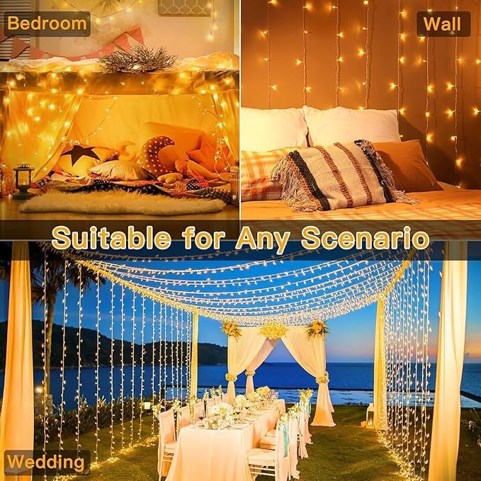 Ollny Christmas Lights Outdoor Waterproof, 1000LED 328FT Super Long String Lights with Remote 3 Timer, Plug in 8 Modes Fairy Light for Outside House Bedroom Xmas Decorations, Warm White