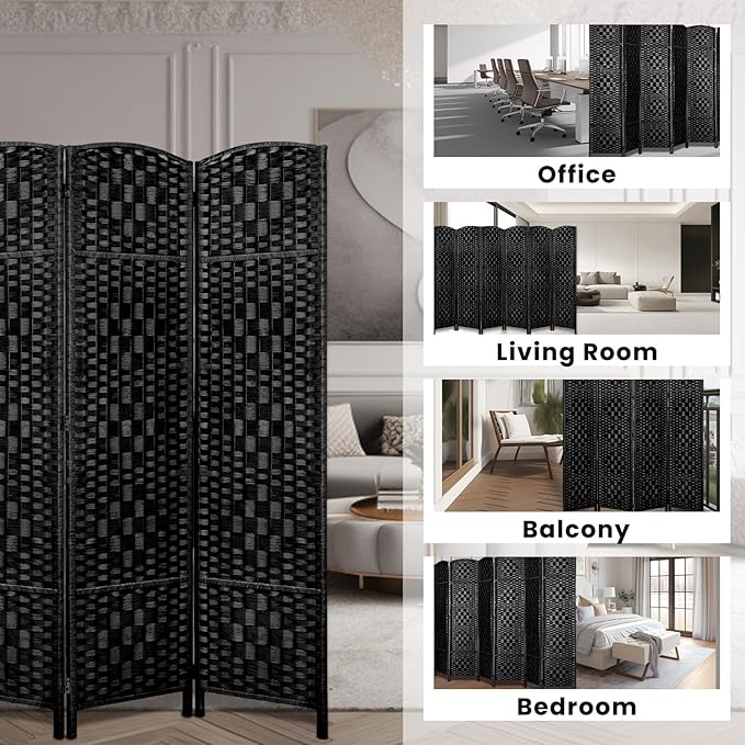 Rose Home Fashion Room Divider, 6 ft Tall Room Dividers and Folding Privacy Screens, 16in Privacy Screen 4 Panel Black Space Temporary Wall Foldable Partition Separation