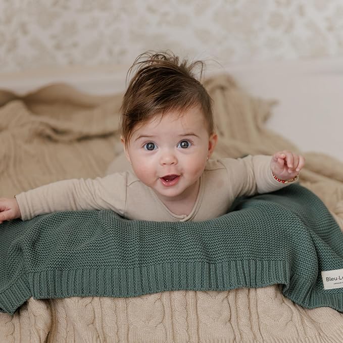 Heritage Knit Organic Cotton Baby Blanket - Soft Warm Cozy Unisex Receiving Cuddle Stroller Crib Beige Blanket for Newborns, Infants Toddler, Boys and Girls (Oatmeal, 0-2 Years)