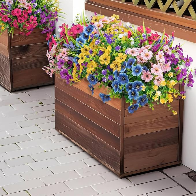 Ouddy Decor 24 Bundles Artificial Flowers for Outdoors Multicolor Fake Flowers Plastic Plants Faux Lavender UV Resistant for Spring Summer Garden Patio Window Box Office Table Kitchen Home Decor
