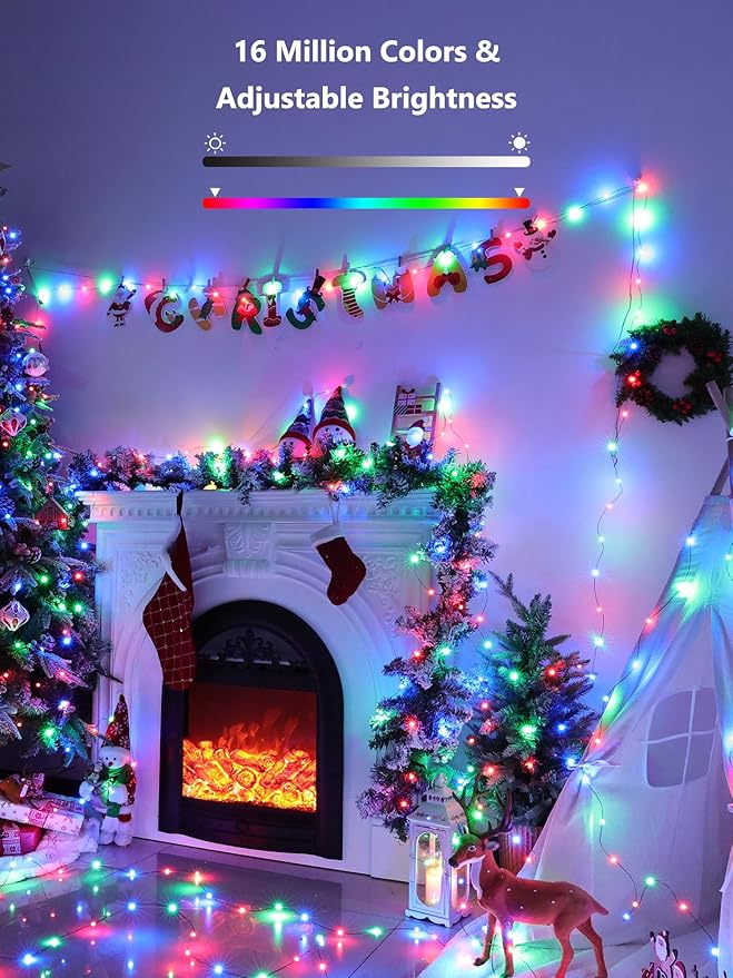 BrizLabs Smart Christmas Lights, 66ft 200 LED Color Changing Xmas Lights Work with Alexa & Google Home, Rainbow Fairy Light Christmas Decorative Tree Lighting Green Wire for Xmas Tree Halloween Party