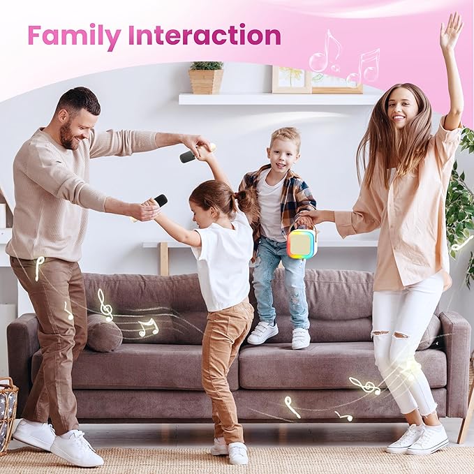 Mini Karaoke Machine for Kids Adults, Kids Toys Karaoke Microphone Singing Speaker, Karaoke Player with 2 Wireless Mic Party, Birthday Gifts for Girls Ages 4, 5, 6, 7, 8, 9, 10, 12+ Years Old(Beige)