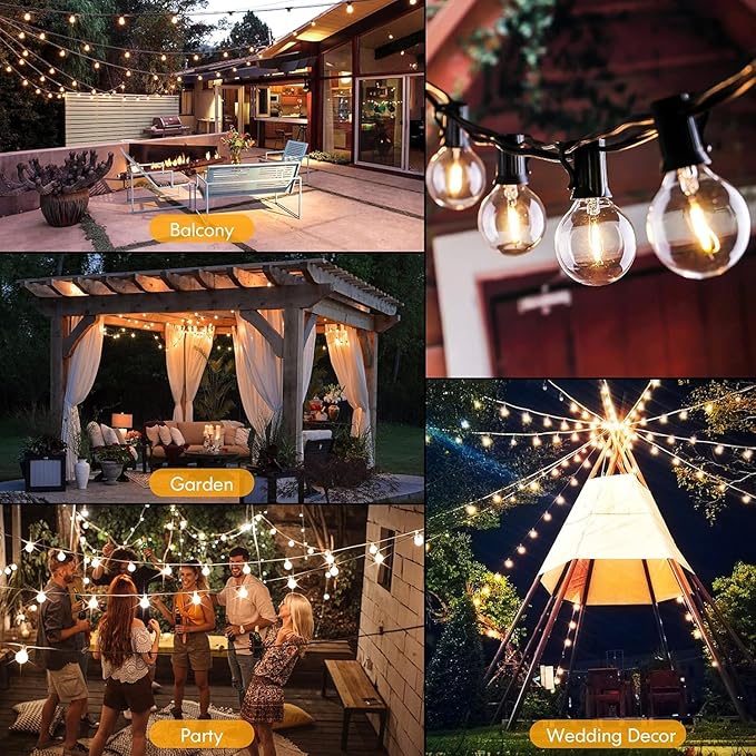 60FT Outdoor String Lights Waterproof, Bright 2700K LED Patio Lights String with 30+1 G40 Shatterproof Globe Bulbs, Connectable Edison String Lights for Outside, Garden, Balcony, Porch
