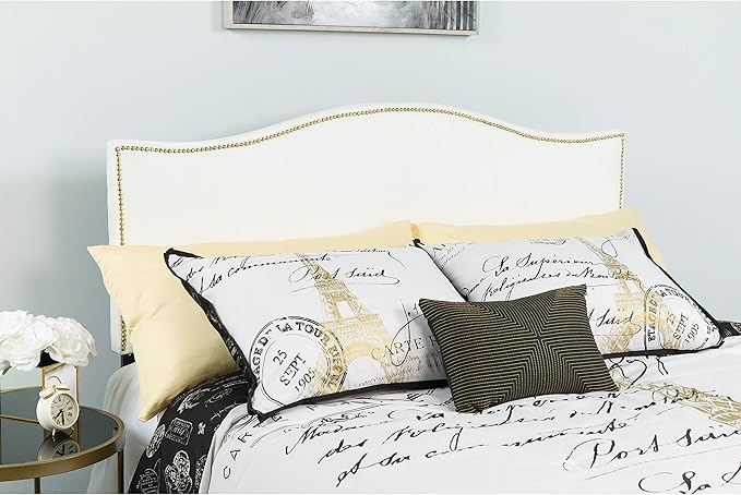 Flash Furniture Lexington Upholstered Twin Size Headboard with Accent Nail Trim in White Fabric