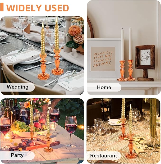 Glass Candle Holders, 2PCS Pillar Candle Holders Decorative Candlestick Holders Table Centerpieces Valentines Wedding Home Decor, Orange