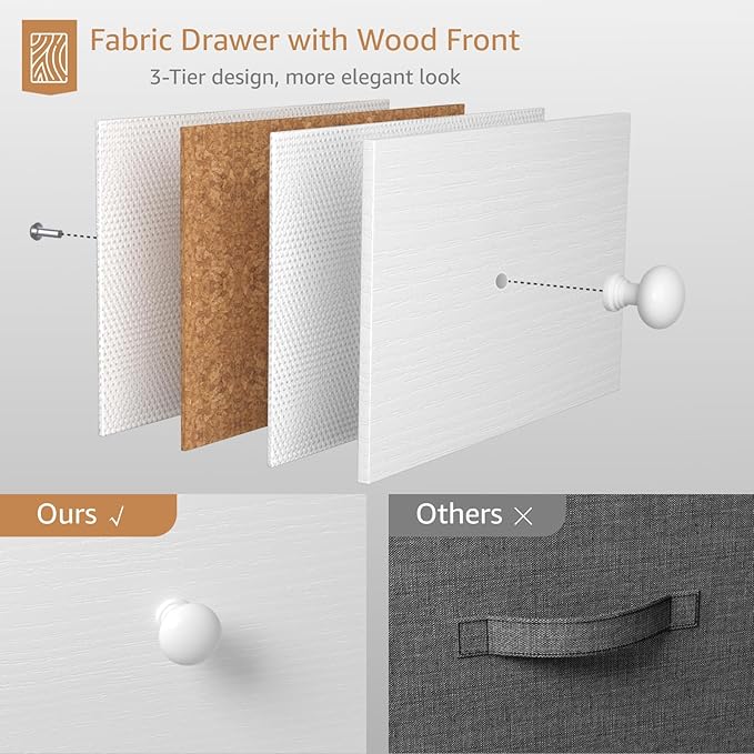 BOLUO White Nightstands Set of 2 - Nightstand and Dresser Sets Night Stand Dresser for Bedroom End Table with Fabric Drawers Organizer Modern