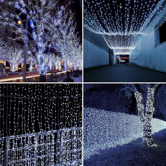 Quntis 82ft 1000 LED Cluster Christmas String Lights - 8 Modes Christmas Tree Lights - Outdoor Waterproof Dark Green Wire Christmas Lights Plug in for Holiday Wedding Party Home Decor, White