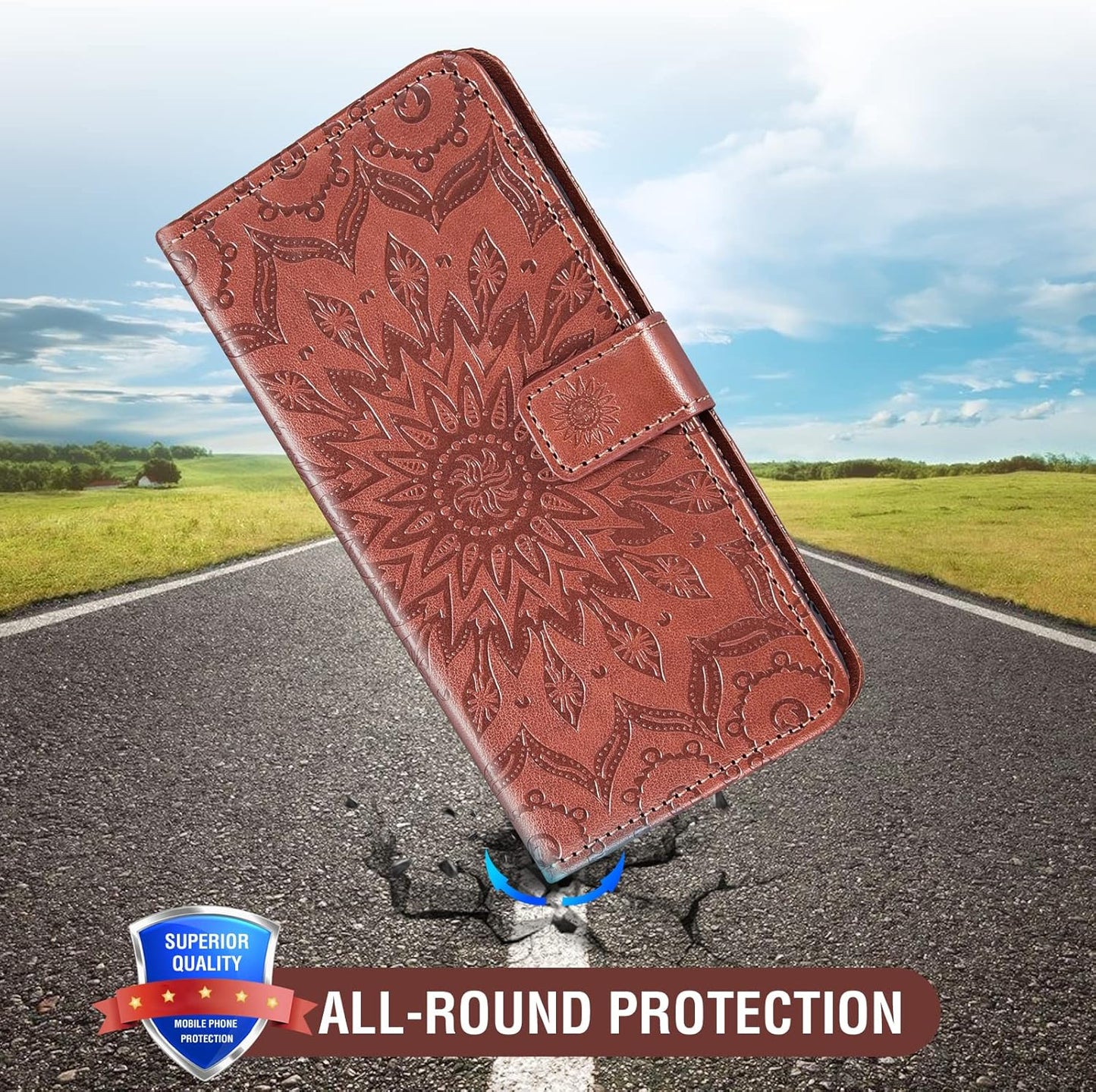 Hot Pepper Serrano 3 Wallet Case with Tempered Glass, Leather Flip Cover, Card Holder, Stand - Brown for A95B A95C A95J.