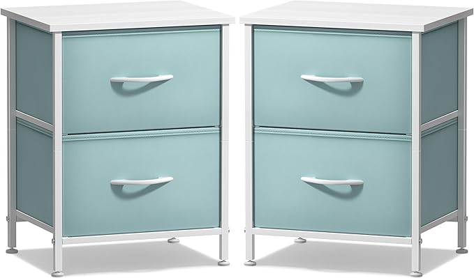Sorbus Nightstand with 2 Drawers - Kids Bedside Furniture End Table Night Stand - Steel Frame, Wood Top & Easy Pull Fabric Bins - Dresser & Chest for Home, Bedroom Accessories, Office & Dorm (2 Pack)