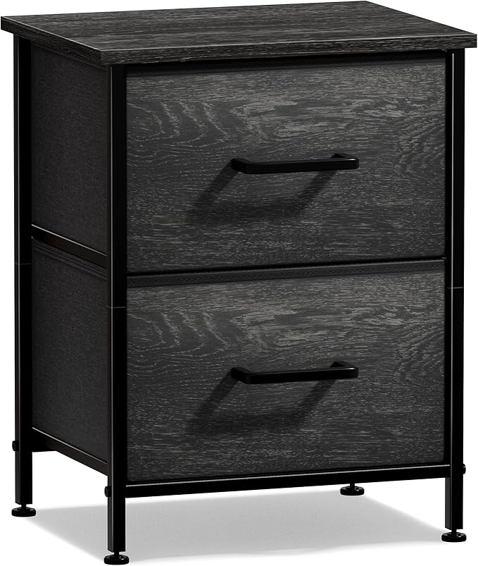 Sorbus Nightstand Dresser with 2 Faux Wood Drawers - Bedside Table Chest with Storage Bedroom, Living Room, Closet & Dorm Furniture Lamp Stand - Steel Frame, Wood Top, Easy Pull Fabric Bins