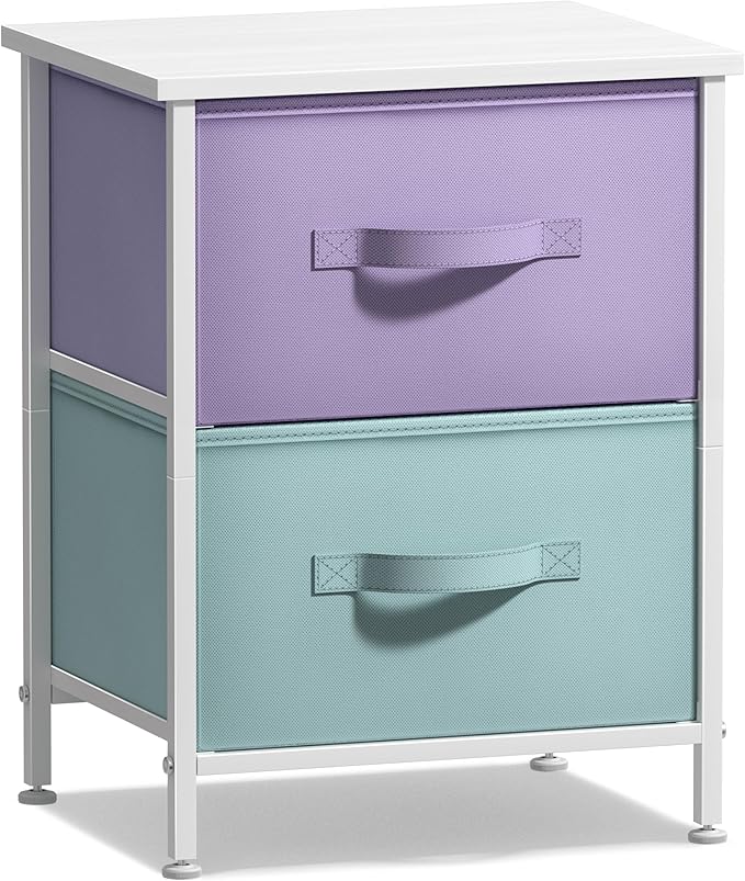Sorbus Nightstand with 2 Drawers - Kids Bedside Furniture End Table Night Stand - Steel Frame, Wood Top & Easy Pull Fabric Bins - Dresser & Chest for Home, Bedroom Accessories, Office & College Dorm