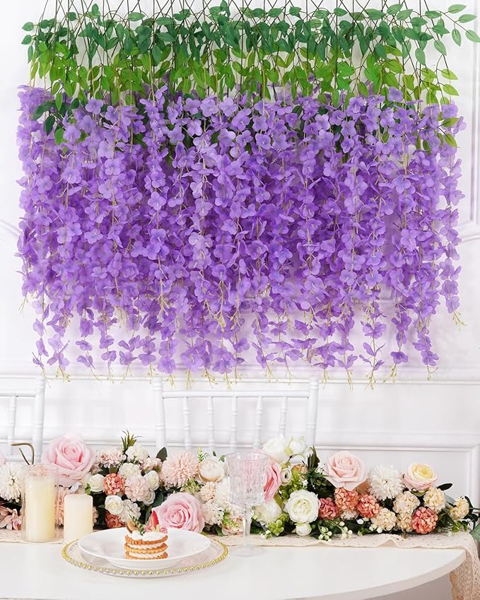 Waipfaru 40 Pack Purple Wisteria Hanging Flowers, Fake Hanging Flowers for Decoration, Artificial Flowers,Vines for Bedroom,Flower Garland for Home,Party,Garden, Wall,Wedding Decoration(3.6 Ft/Pcs)