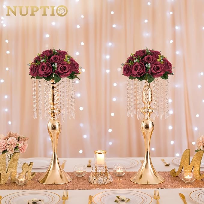 NUPTIO Flower Ball Arrangement Bouquet - 6 Pcs 9.5 inch Diameter Burgundy Fake Flowers Roses Balls for Centerpieces Tables - Artificial Rose Arrangements for Wedding Centerpiece Table Decorations