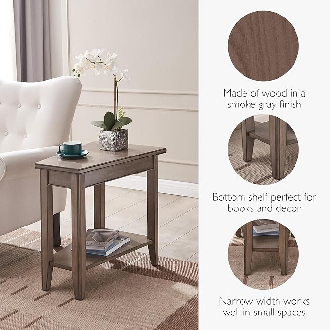 Laurent Recliner Wedge End Side Table with Shelf, Solid Wood, Smoke Gray, Perfect for Living Rooms, Bedrooms, and Small Spaces – Leick Home, 10502-GR