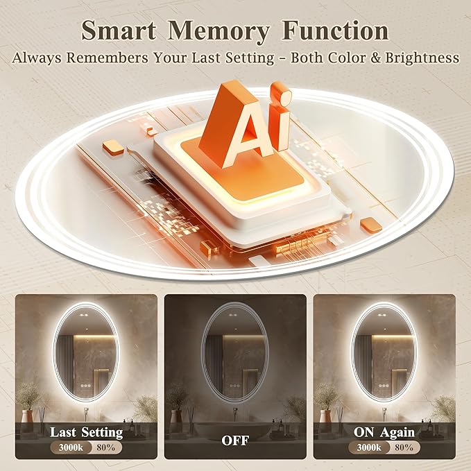 20''x28'' Oval Lighted Mirrors for Bathroom Wall Backlit + Front Lit, Oval LED Bathroom Mirror Frameless with Lights Anti Fog, Dimmable, 3 Colors,Tempered Glass, Shatter-Proof