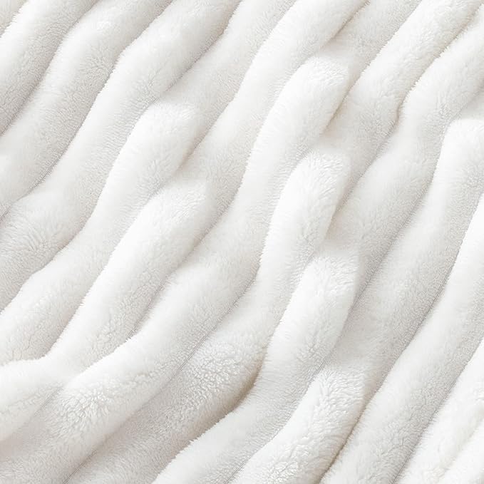 Bedsure GentleSoft Blankets Queen Size for Bed - Cozy Soft Sofa Couch Cover Blankets for Women, Cute Large Bedding Fleece Throws for Girls, Off White, 90x90 Inches