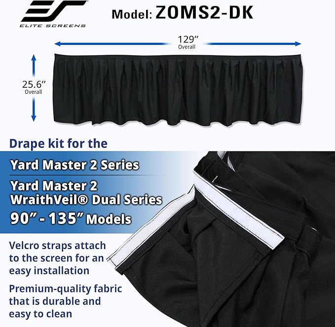 Elite Screens Projector Projection Screen Drape Kit Accessory Uniquely Designed for Yard Master 2/ Yard Master 2 WraithVeil® Dual Series 90″-135″ Models - Black Skirt, ZOMS2-DK