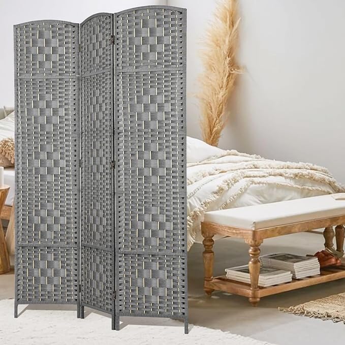Rose Home Fashion 6 ft Tall Room Divider, Room Dividers and Folding Privacy Screens, 15.7in Privacy Screen 3 Panel Partition Temporary Wall Separation for Private, Grey