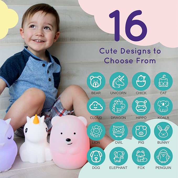 Lumipets Remote Control Silicone Night Light for Kids - Dragon Design with 9 Soft Colors & Sleep Timer - Rechargeable, Battery-Operated Lamp for Bedroom | Baby Nursery, Toddler, Girls, Boys