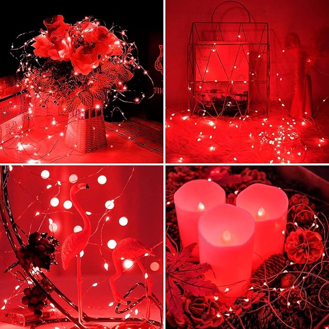 JMEXSUSS 8 Pack 50 LED Christmas Fairy Lights Battery Operated String Lights, 16ft Red Twinkle Fairy Lights Indoor Outdoor Waterproof for Mason Jars Bedroom Party Wedding Christmas Decorations