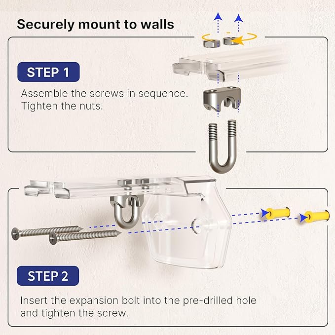 Universal Projector Screen Mount Bracket,Adjustable Wall & Ceiling L-Brackets with Closed Hooks,1.4"–4" Extension,66 lbs Capacity,Includes Full Hardware for Home Theater & Outdoor Screens,Clear