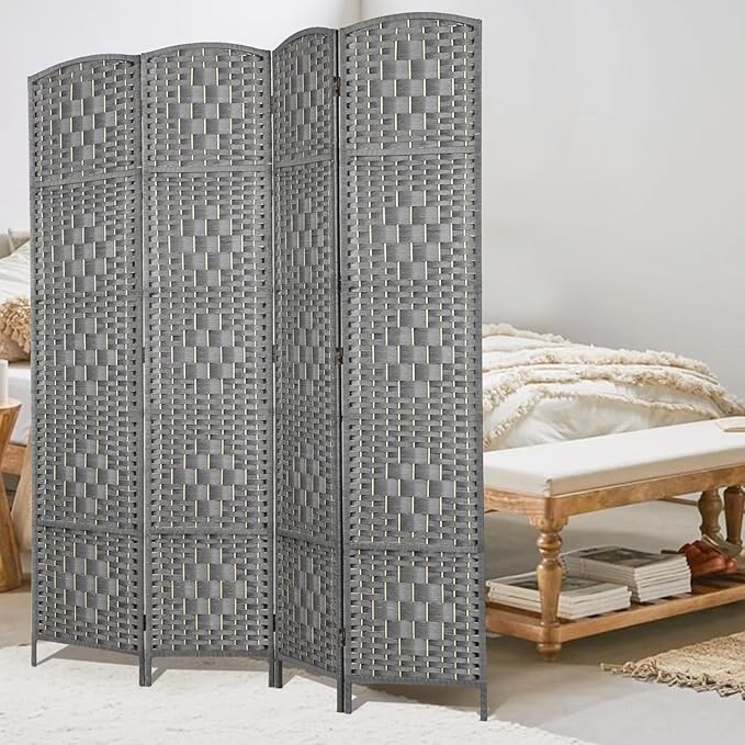 Rose Home Fashion 6 ft Tall Room Divider, Room Dividers and Folding Privacy Screens, 15.7in Privacy Screen 4 Panel Partition Temporary Wall Separation for Private, Grey