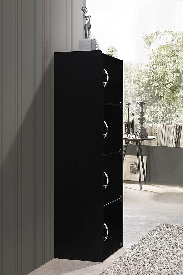 HODEDAH IMPORT 4-Shelf Bookcase Cabinet, Black